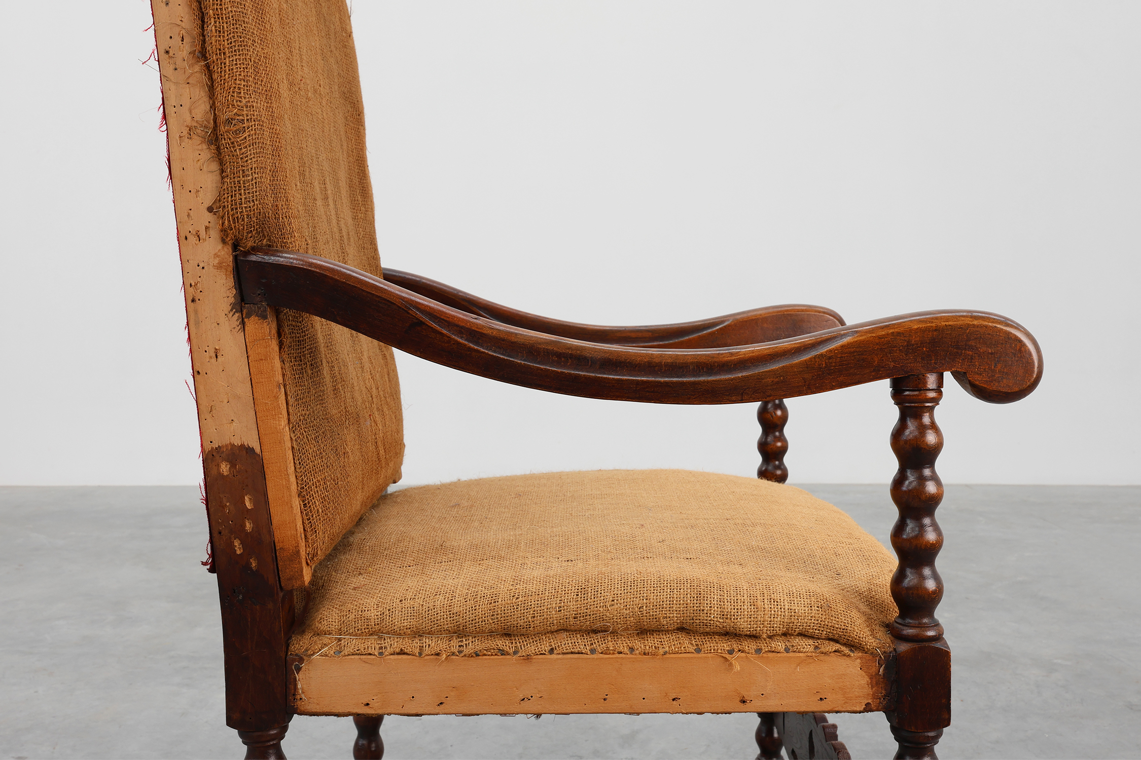 18th-Century Belgian Baroque Armchair in Wood and Leather, Louis XIV Periodthumbnail